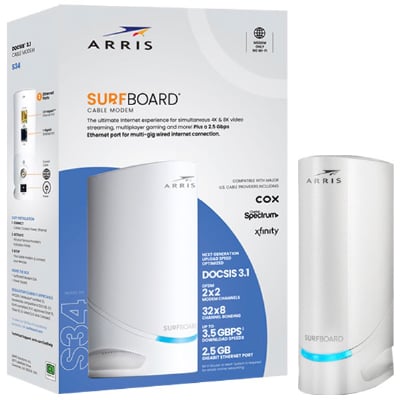 Arris Surfboard S34 Cable Modem and Package